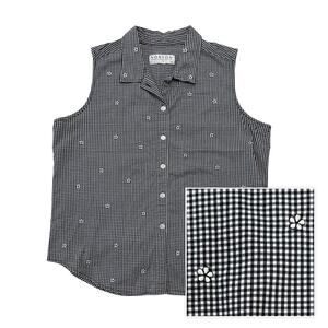 Norton Studio Gingham Sleeveless Button Up Blouse Embroidered Flowers | Black L